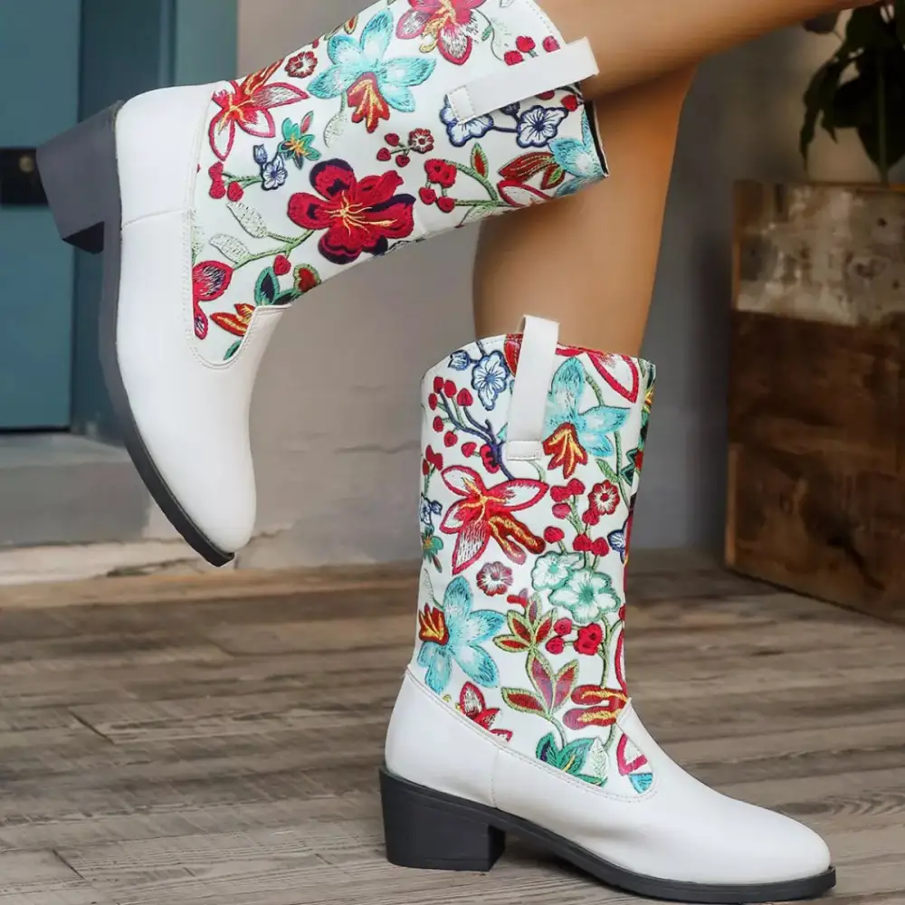 Floral Block Heel Boots