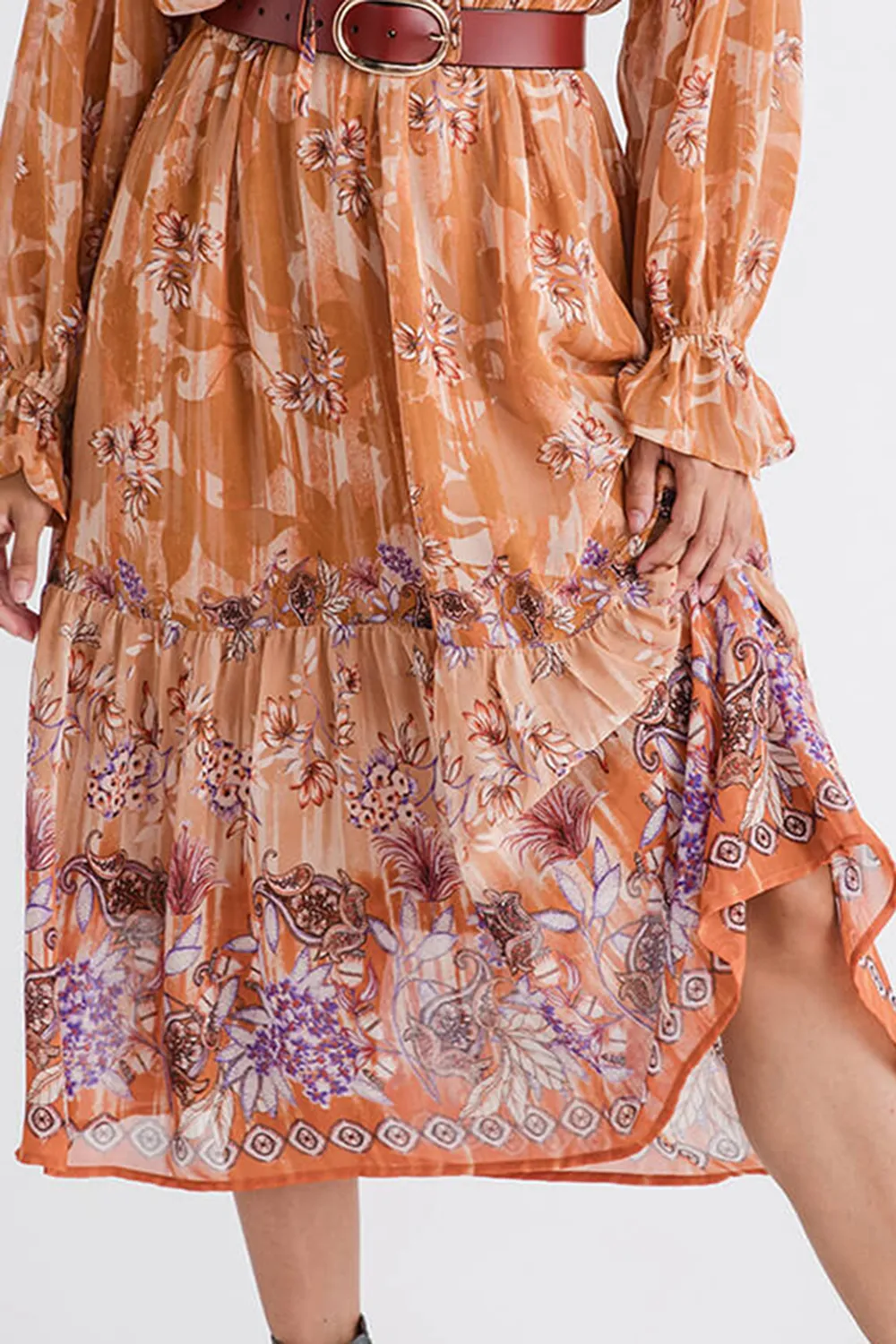 Merci Floral Border Print Midi Dress - taupe multi