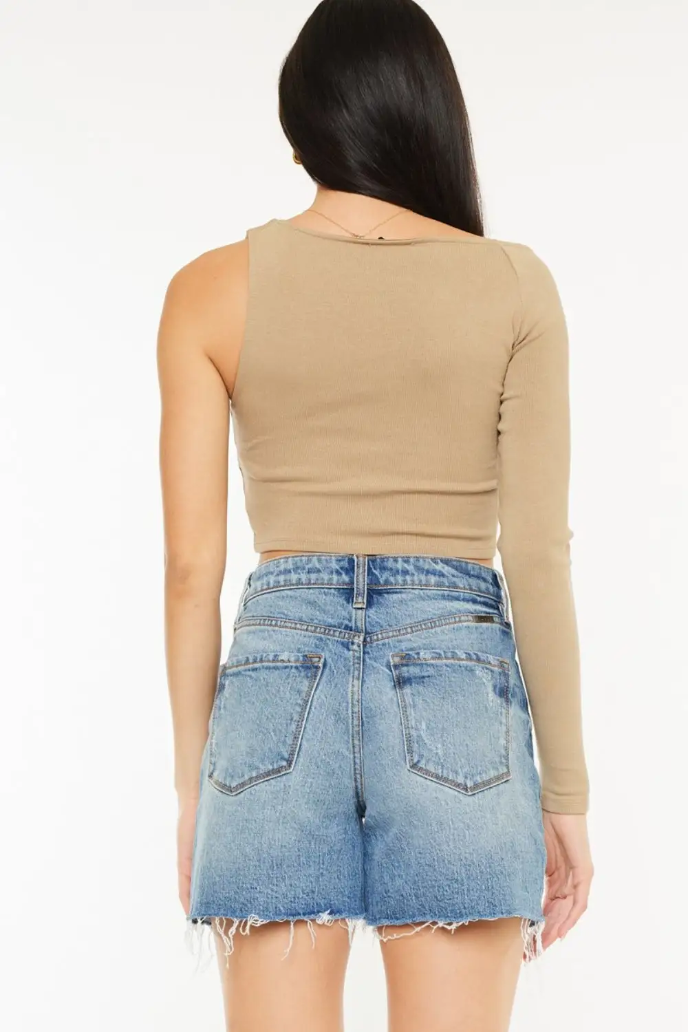 Textured Simple Raw Hem Shorts