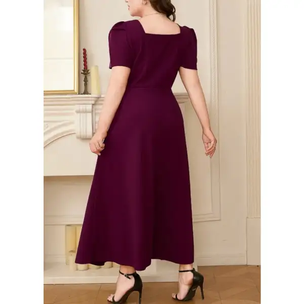 Plus Size Square Neck Puff Sleeve Midi Dress