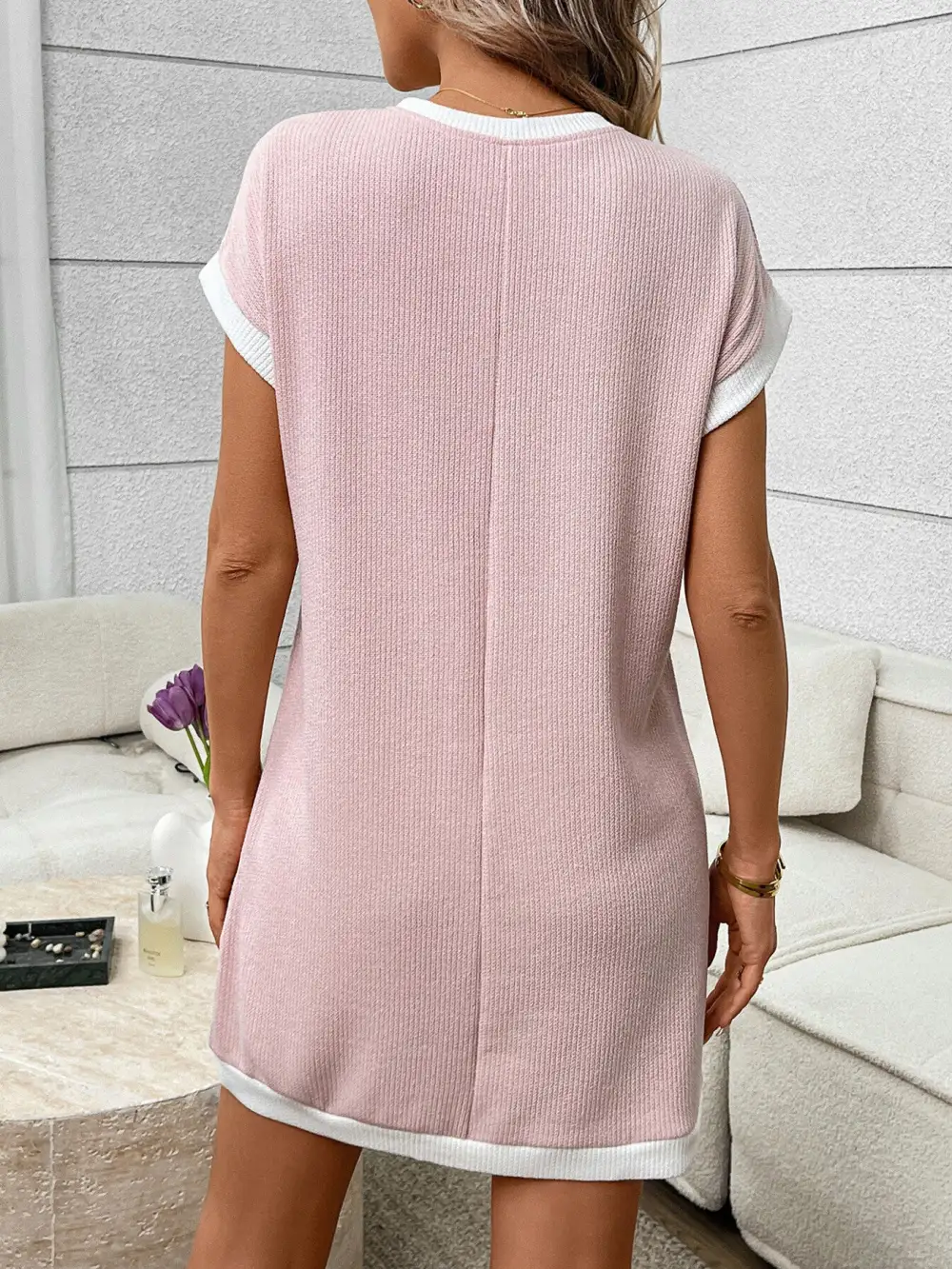 Ribbed Knit Pocketed Mini Dress