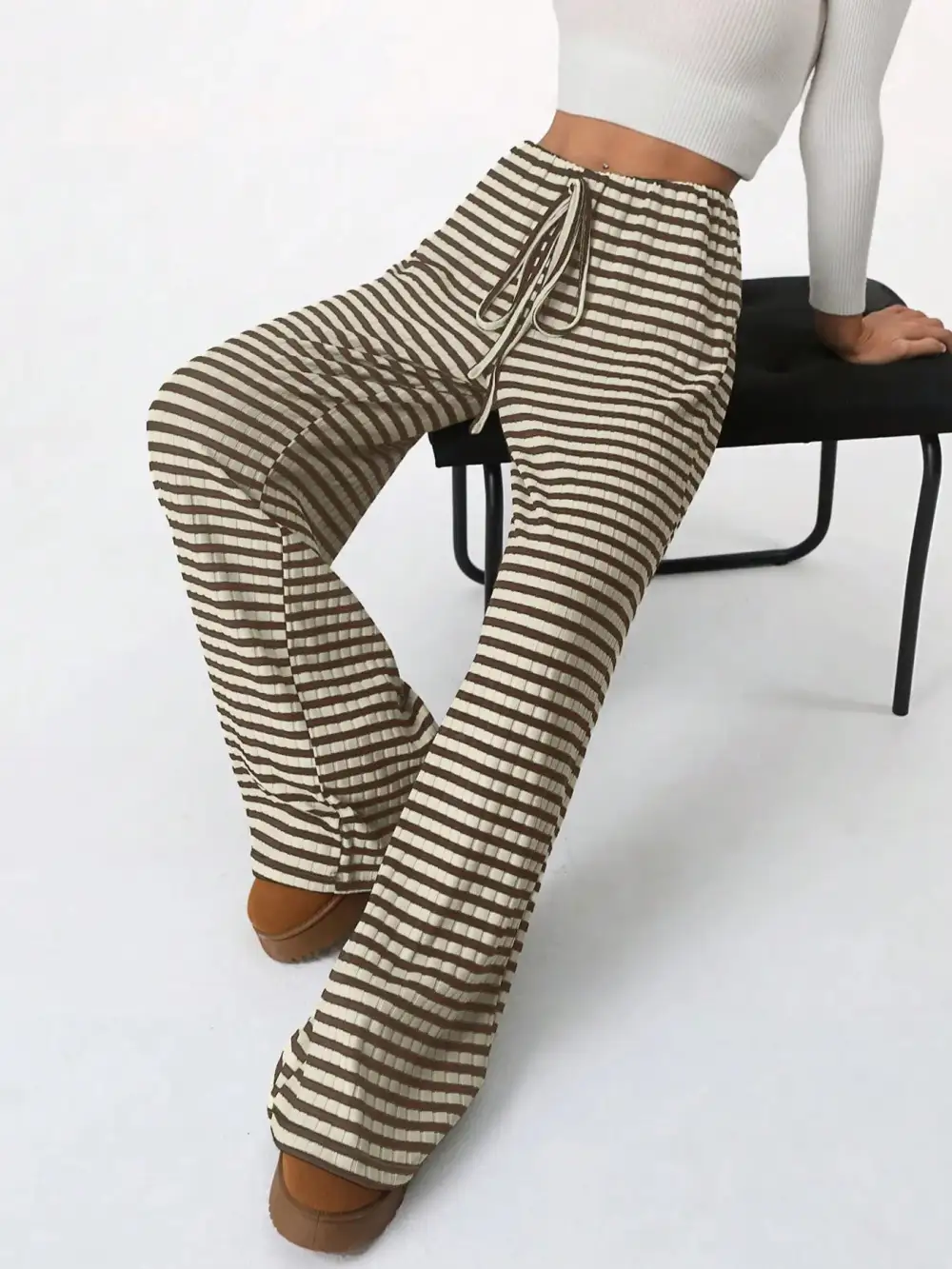 Relaxed Striped Wide Leg Drawstring Pants