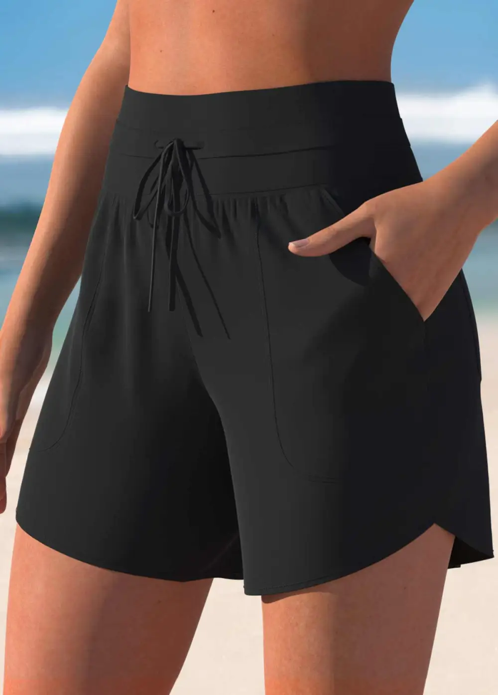 Mid Waisted Black Color Swim Shorts
