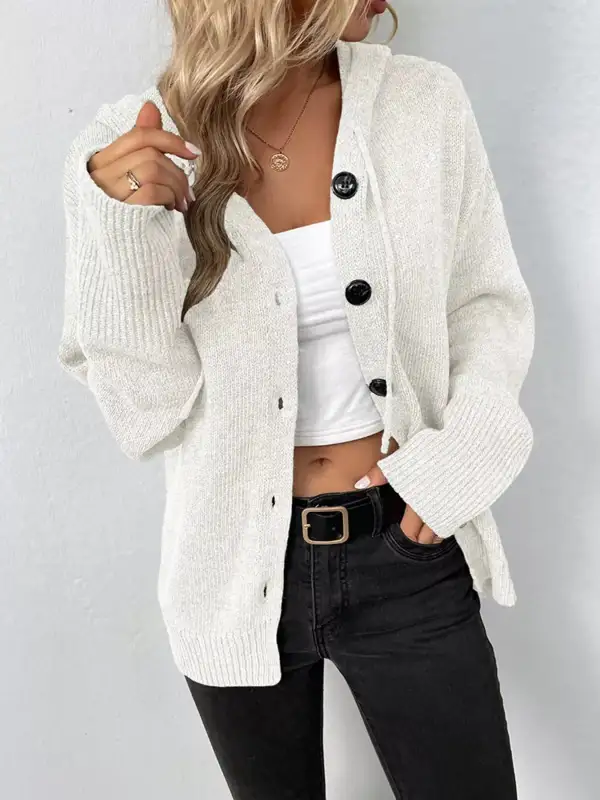 Full Size Cozy Knit Hooded Button Down Cardigan Plus Size