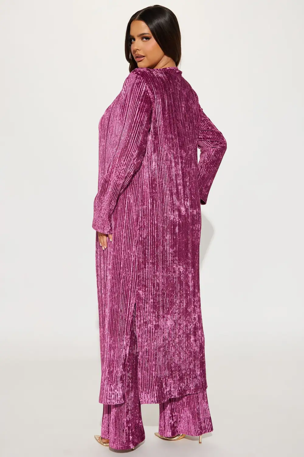 Carrie 3 Piece Velvet Plisse Pant Set - Plum