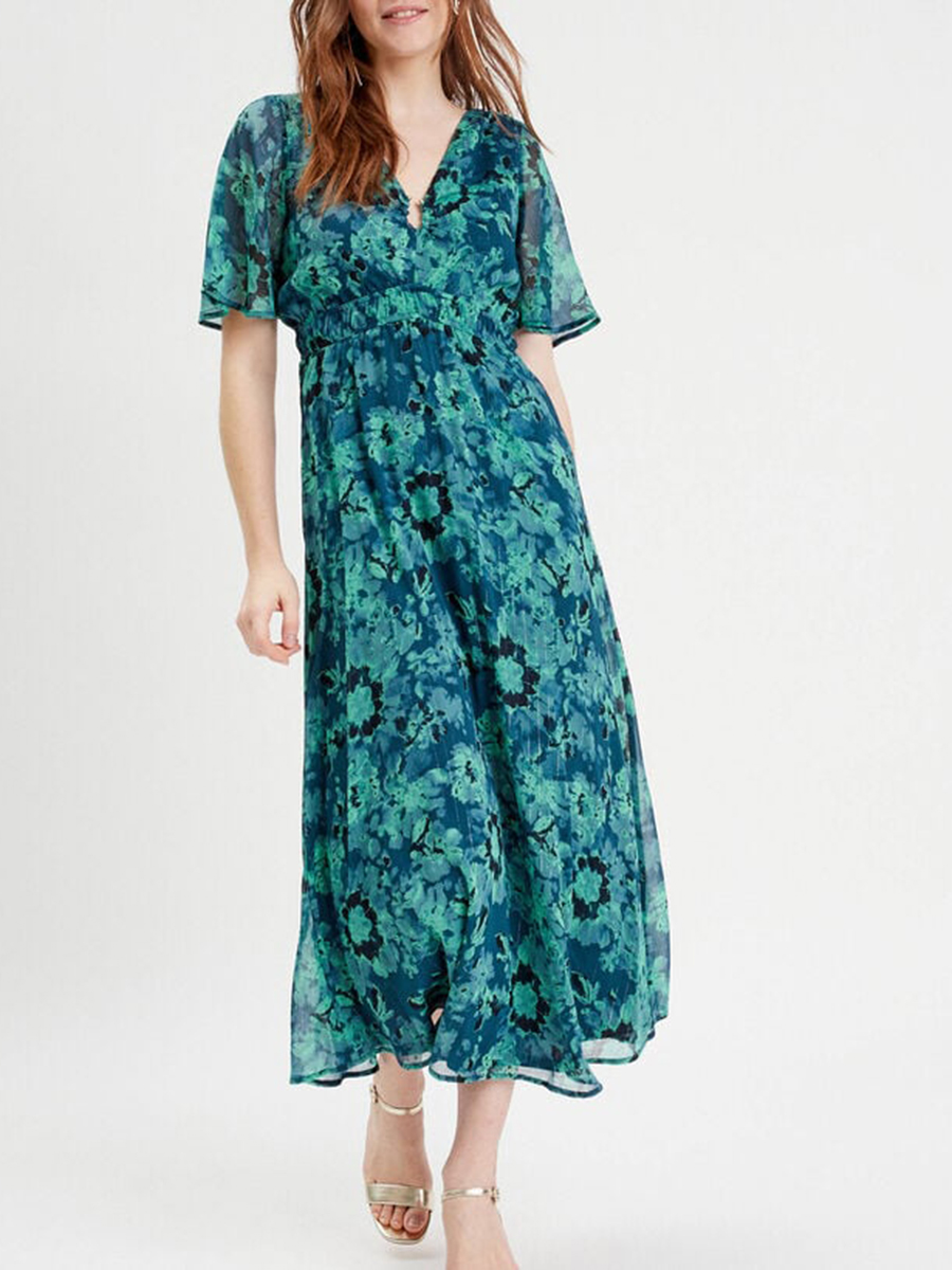 Robe longue évasée bleu femme