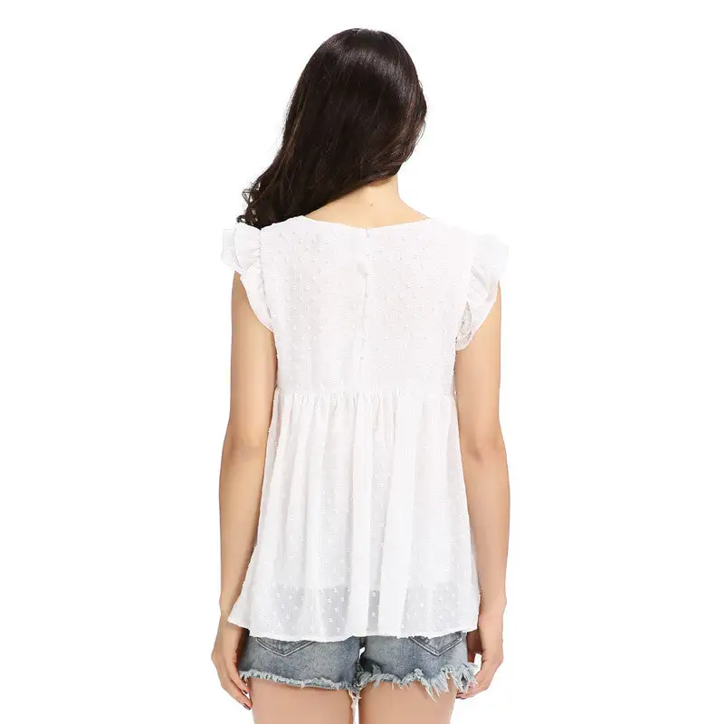 Seersucker Embroidered Sleeveless Top