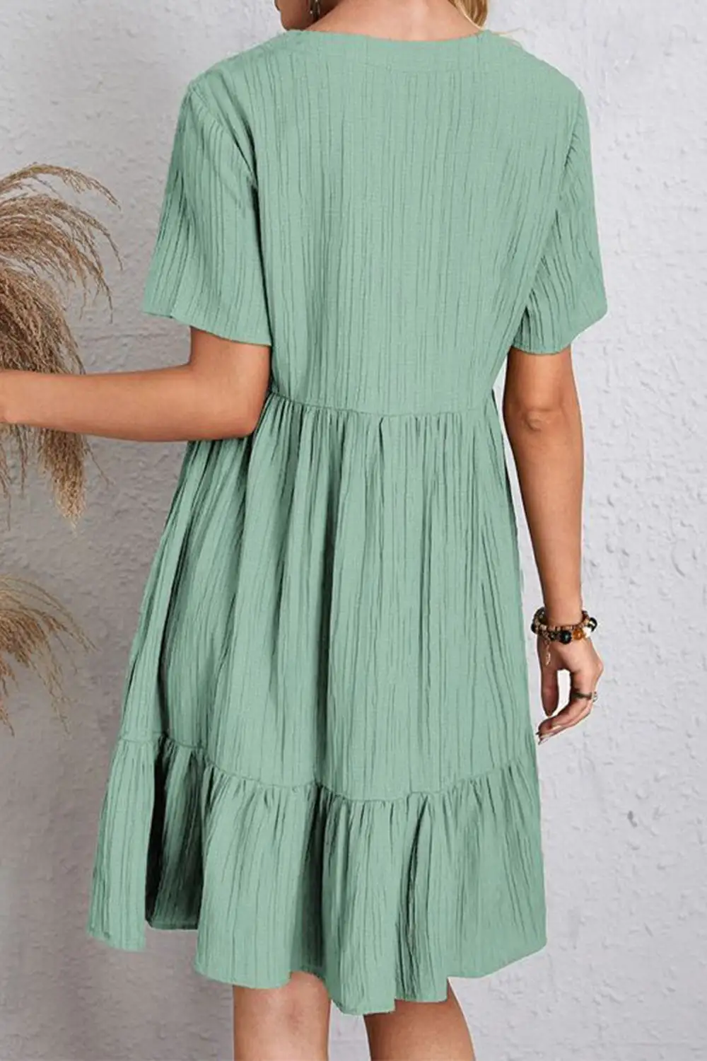 Boho Chic  Plus Size Ruched V-Neck Short Sleeve Dress