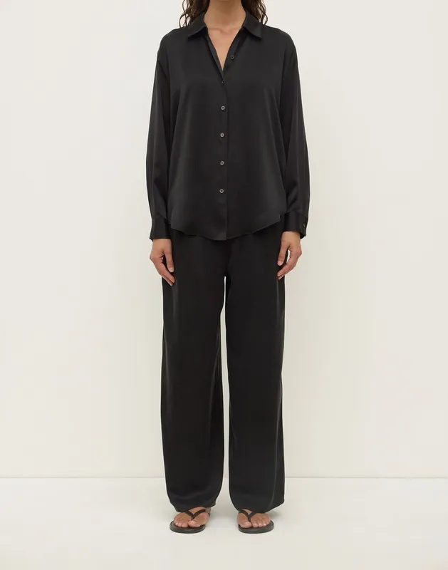Black Silk Wide-Leg Pant