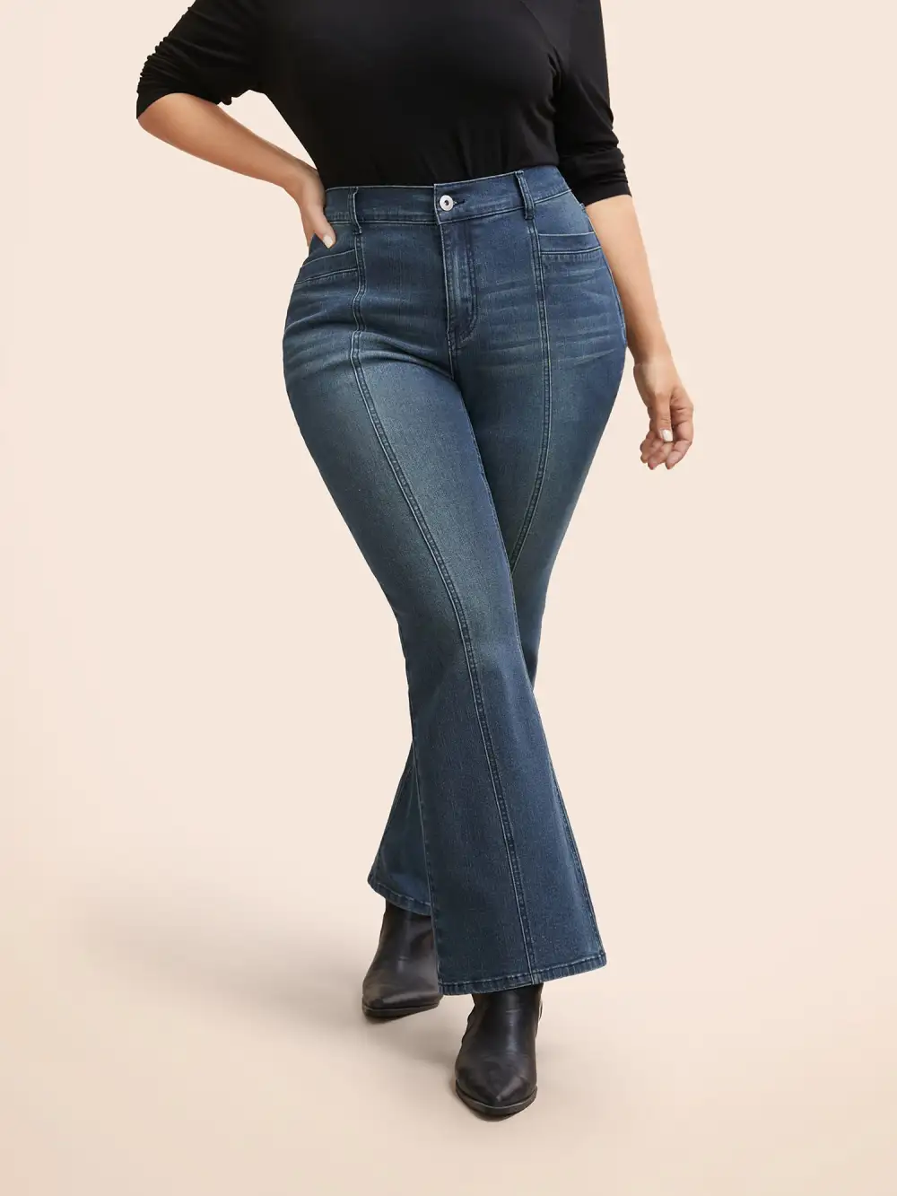 Stretch Denim Seamed Flare Jeans