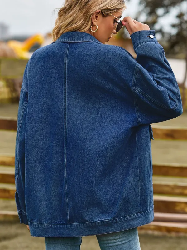 Drop-shoulder Denim Jacket with Pockets