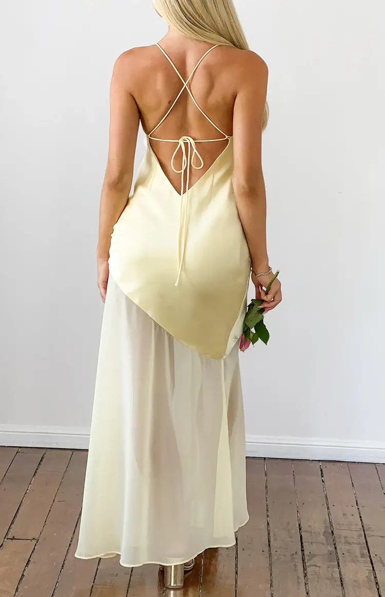 Satin Strapless Flowy Scarf Maxi Dress