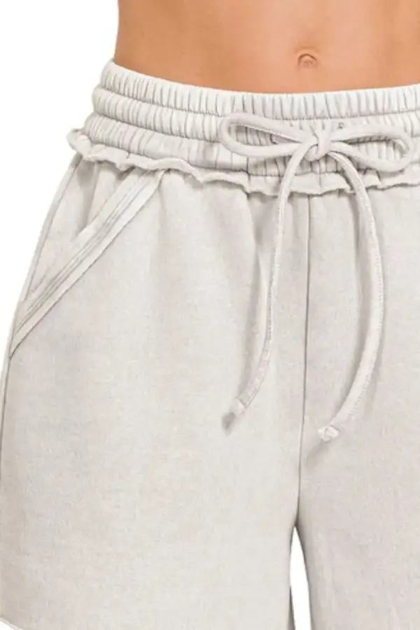 Soft Acid Wash Fleece Drawstring Shorts with Pockets
