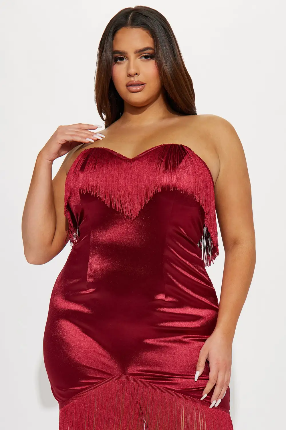 Fallyn Fringe Mini Dress - Wine