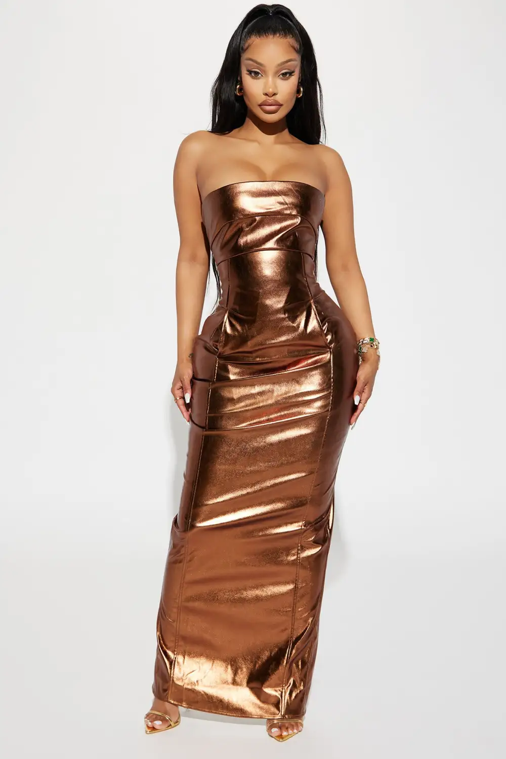 Mercury Metallic Maxi Dress - Bronze