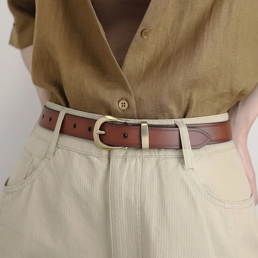 Casual Classic Leather Belt with Golden Buckle