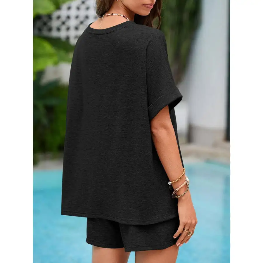 Round Neck T Shirt and Drawstring Shorts Set