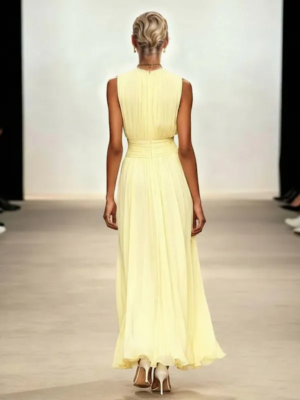 Sleeveless Pleated Chiffon Maxi Dress