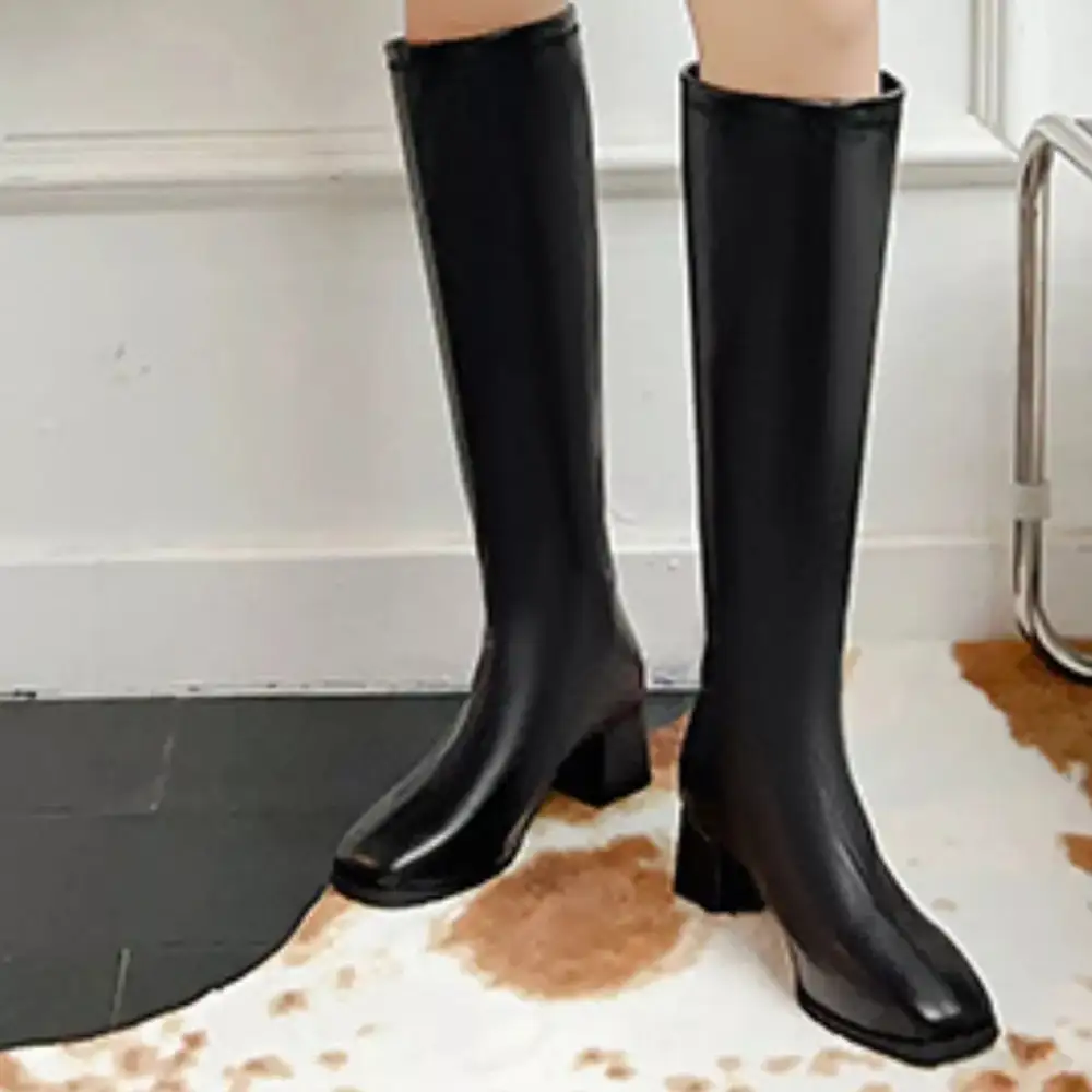 Refined Square Toe Block Heel Boots