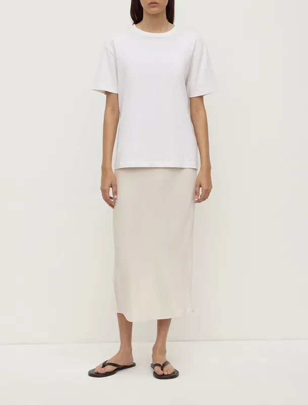 Cream Bias-Cut Silk Midi Skirt