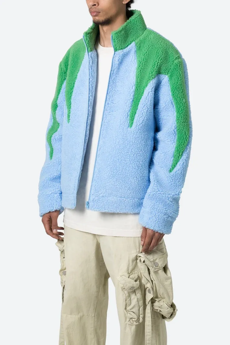LIGHT BLUE AND GREEN SHERPA JACKET