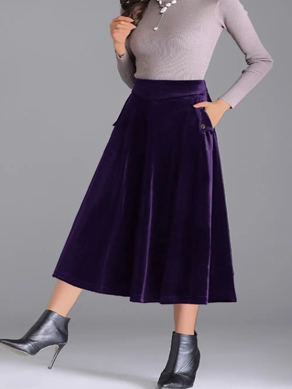 Airy Button Front Line Detail Skirt