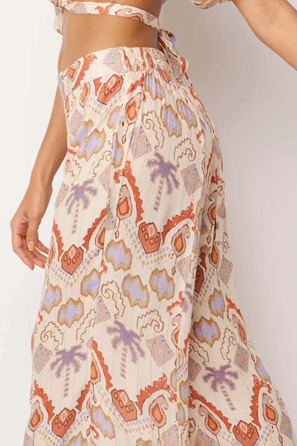 Peach Toned Paisley Print Wrap Crop Top