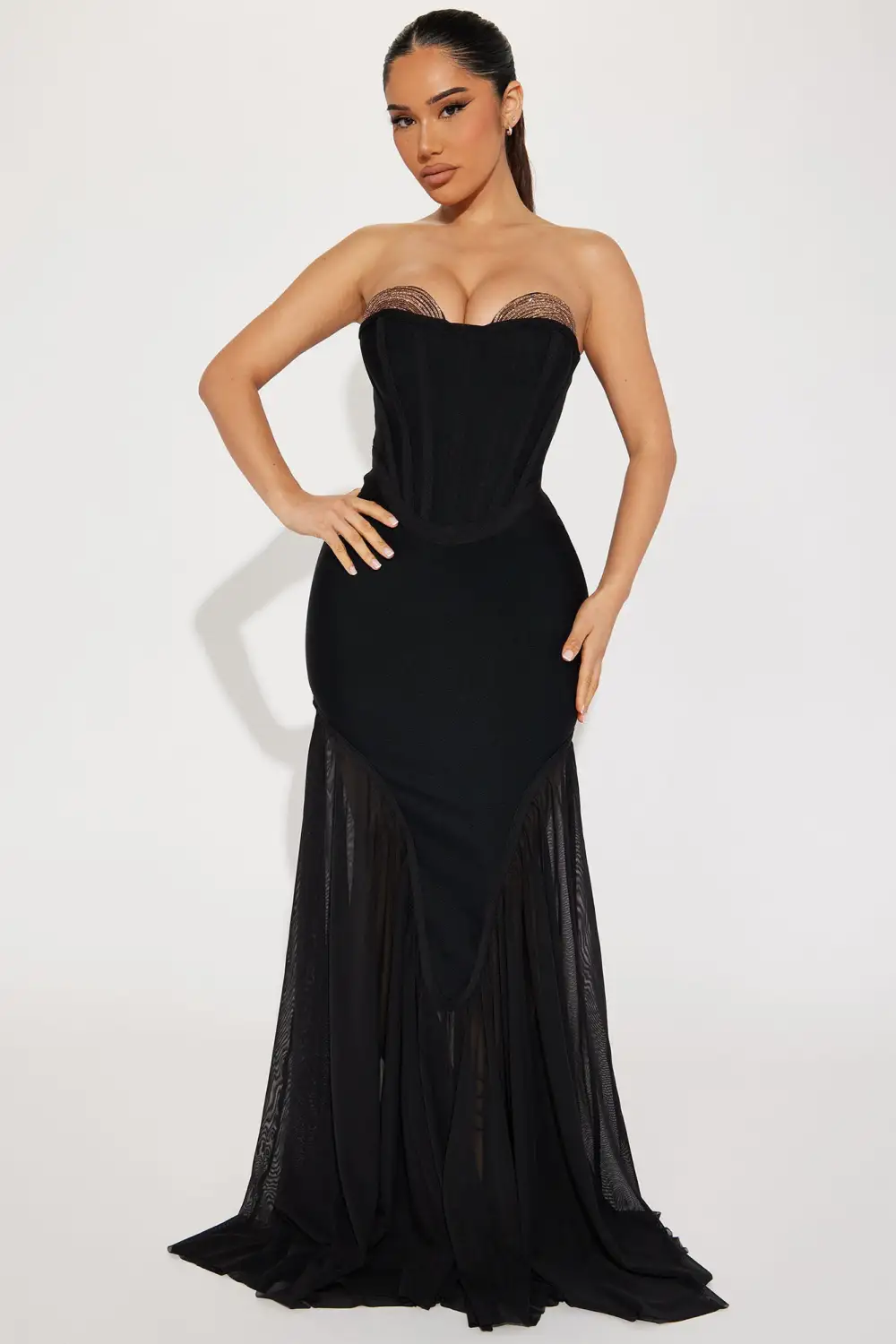 Gloria Bandage Embellished Gown - Black