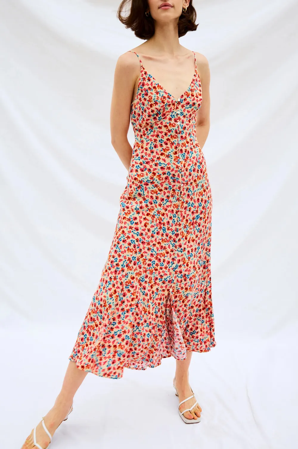 Deep V-Neck Floral Retro Dress