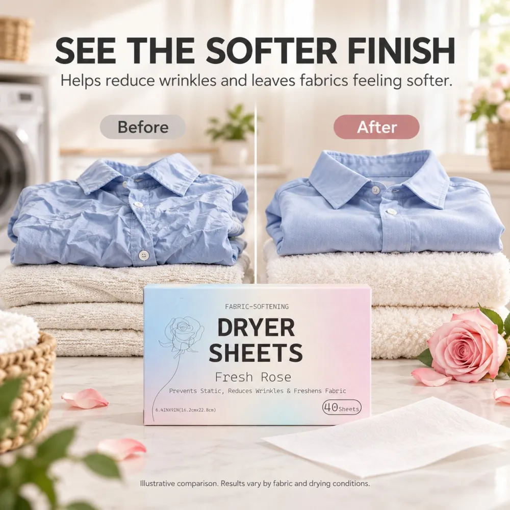 Fabric Softener Dryer Sheets, Long-Lasting Fragrance, Anti-Static, Wrinkle Release, Natural Scent, Laundry Freshener Sheets
