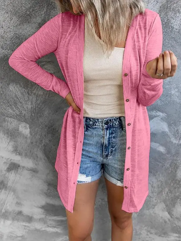 Women’s Long Sleeve Button Front Lightweight Cardigan