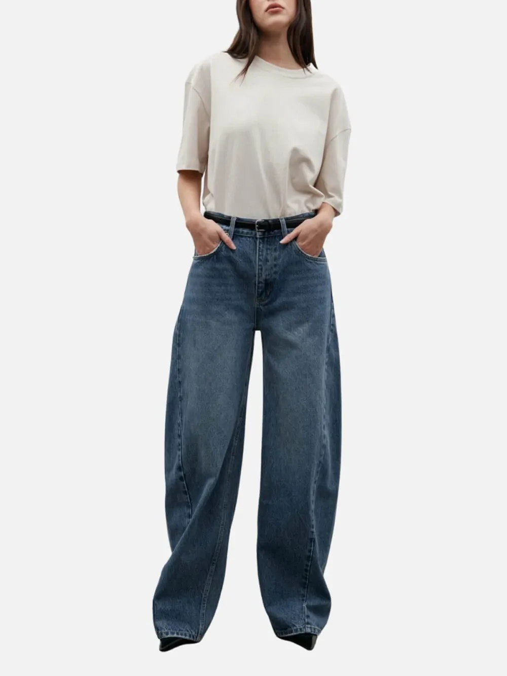 Mid-Waist Loose Jeans with Pockets