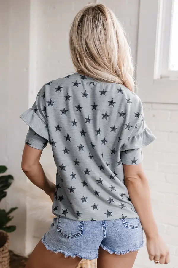 Star Print Tiered Ruffled Tee