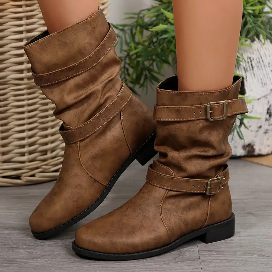 Mid-Calf Buckle Strap Boots