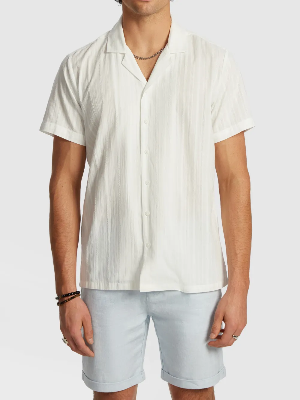 White Textured Short Sleeve Shirt