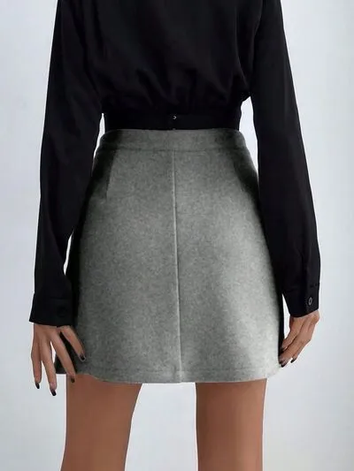 Button Front Buttoned Mini Skirt