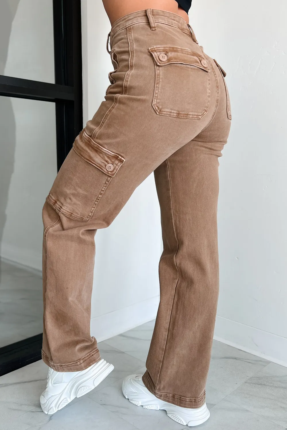 High Rise Wide Leg Risen Cargo Jeans