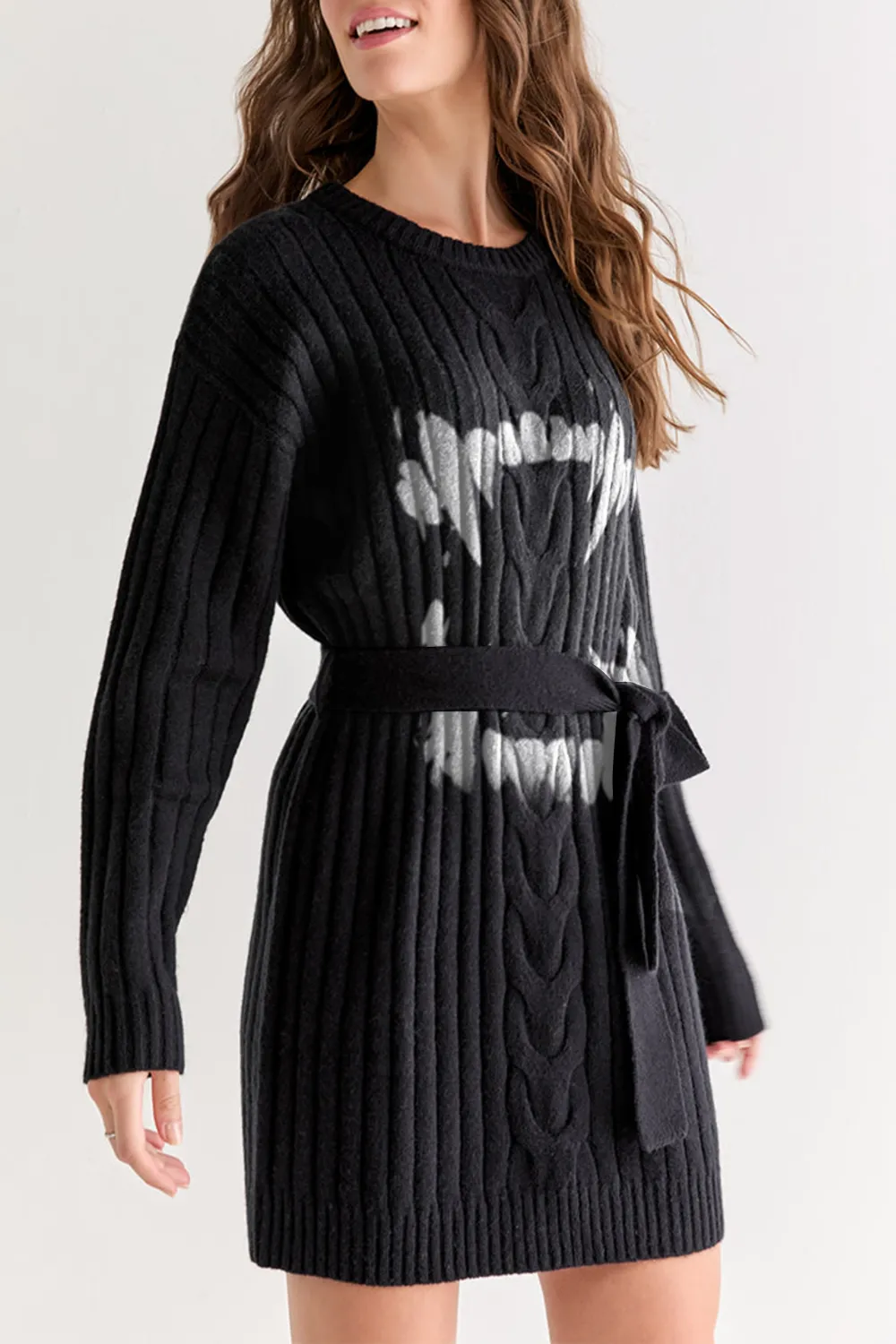 Diane Cable Knit Tie Waist Mini Dress