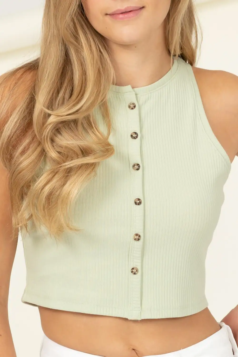 Button Front Sleeveless Crop Shirt