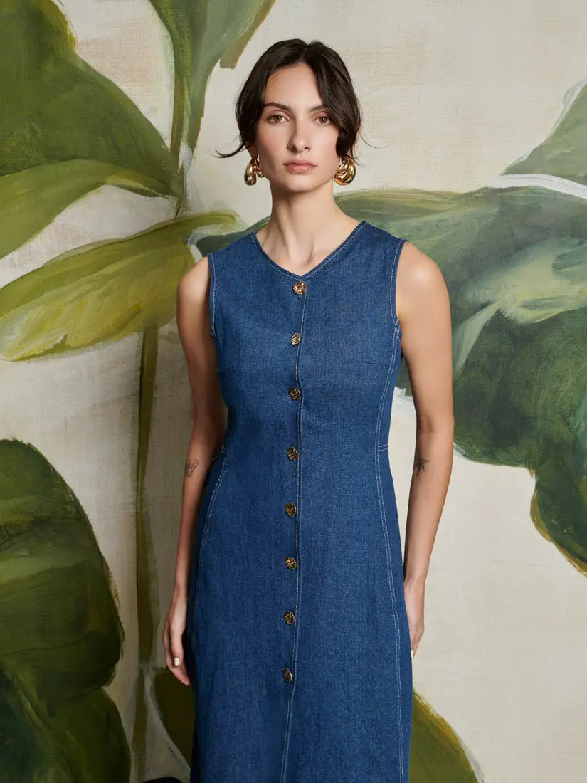 <b> Ghospell </b> Teo Denim Midi Dress