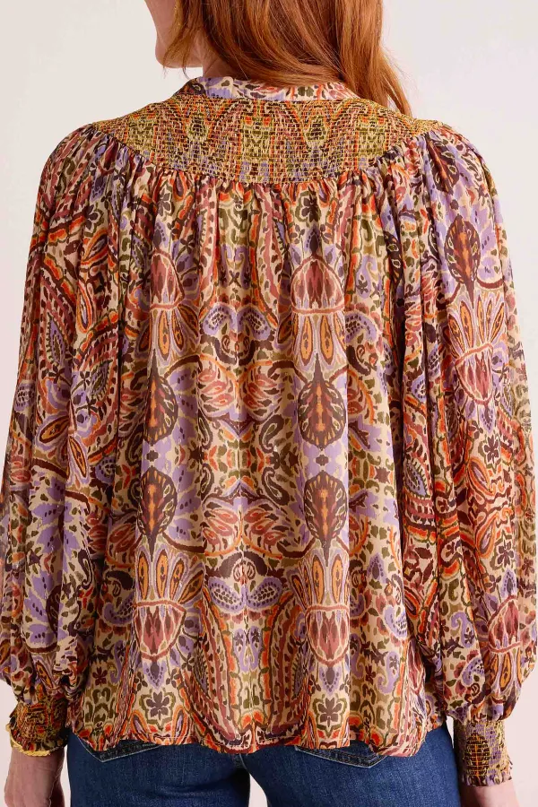 Print Tie-Neck Balloon Sleeve Blouse