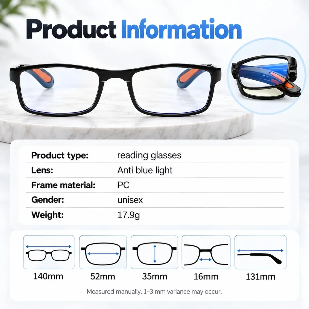 Foldable Waist-Hanging Portable Anti-Loss Reading Glasses, HD Blue Light Blocking for Reading & Newspapers
