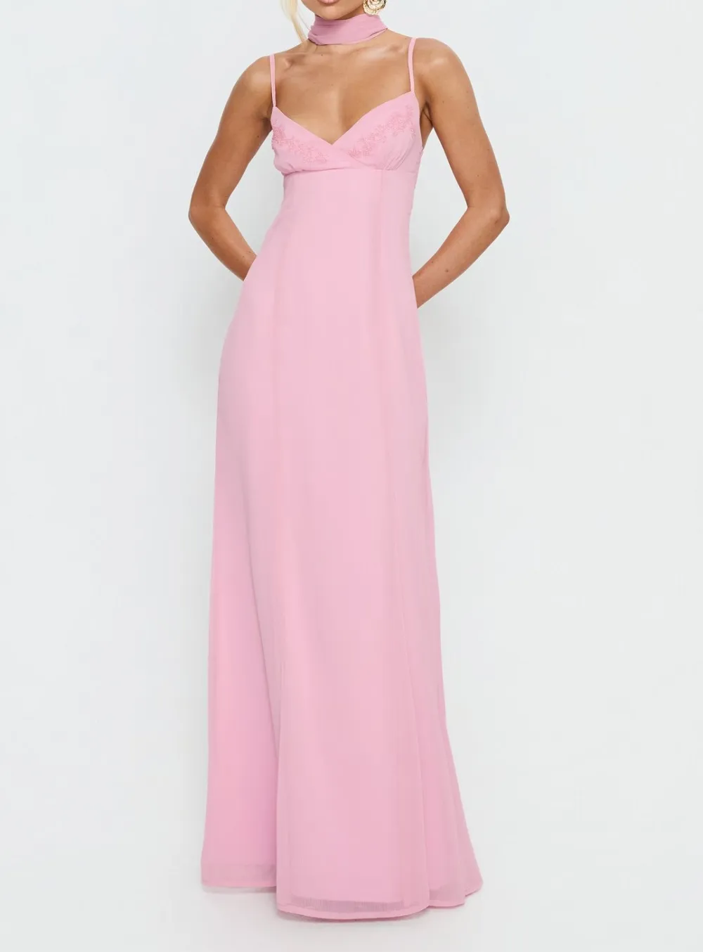 Beaded Detail Ruched Maxi Dress