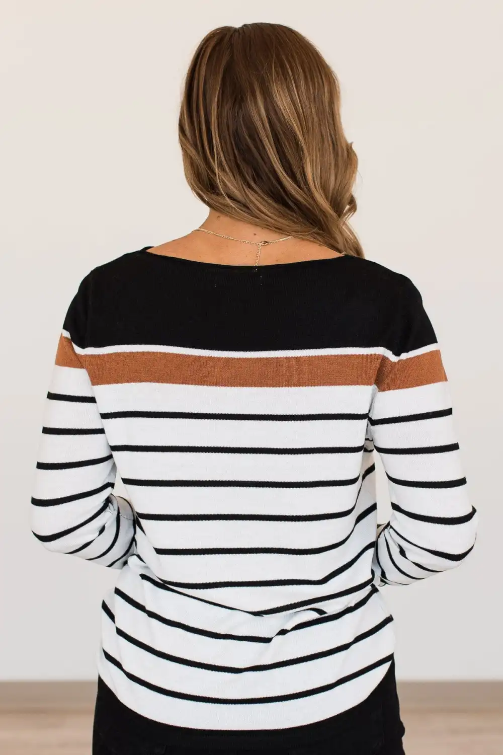 Can't Stay Away Striped Sweater- Black & Rust