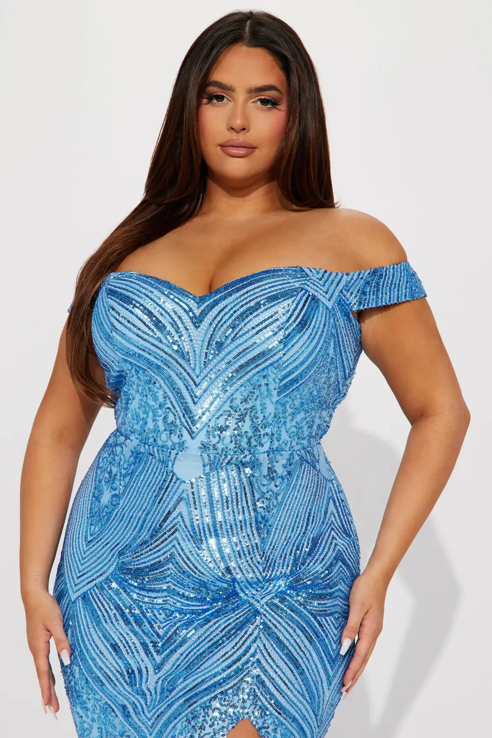 Evening Glamour Sequin Maxi Dress - Blue