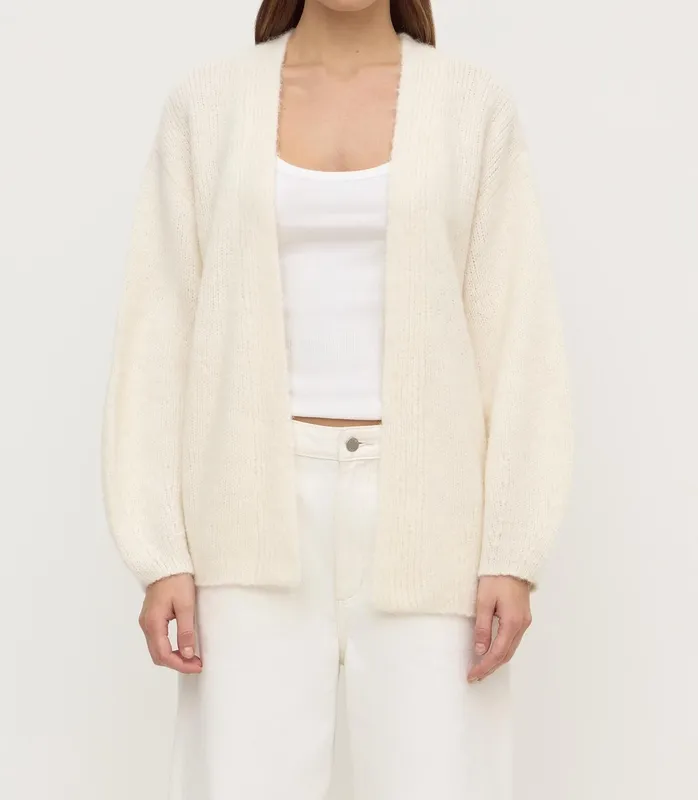 Cream Alpaca Blend Open-Front Cardigan