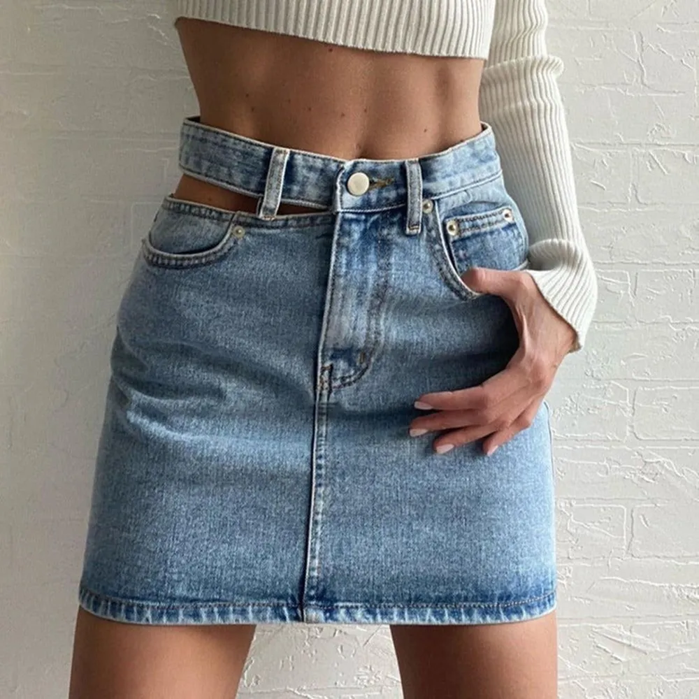 Denim Casual High Waist Mini Skirt