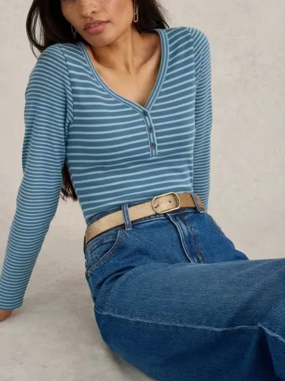 V-Neck Ribbed Striped Henley