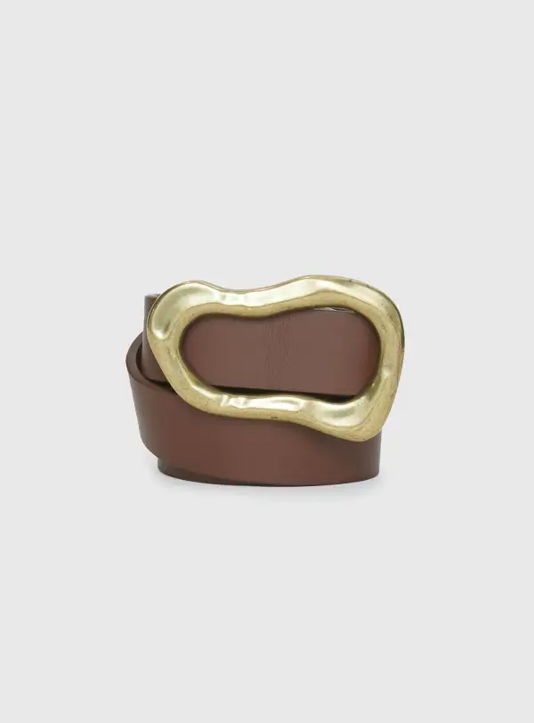 Polished Buckle Faux Leather Belt