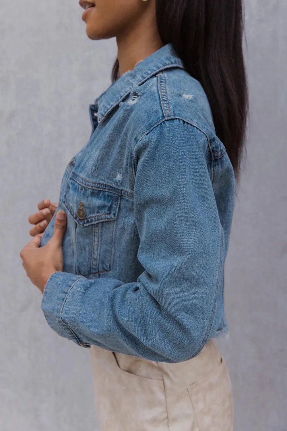 Distressed Cropped Denim Jacket